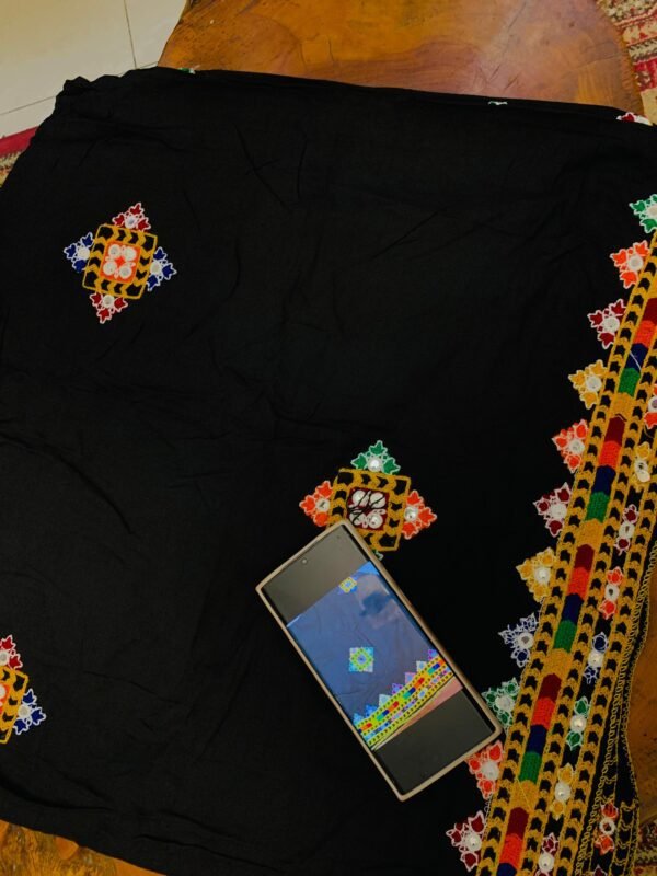 Black Sindhi Embroidered Shawl – Jharoka Exclusive - Image 2
