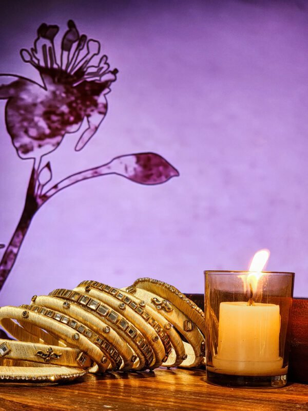 Signature Beige Velvet Bangles with Hand-Embroidered Motifs & Crystal Accents - Image 2