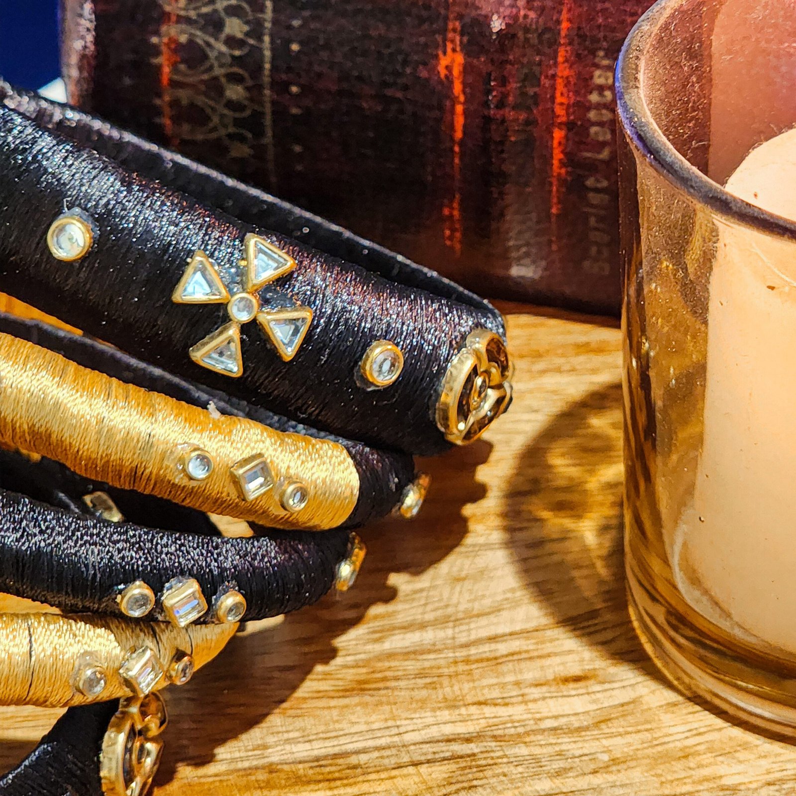 Black Velvet Bangles with Gold