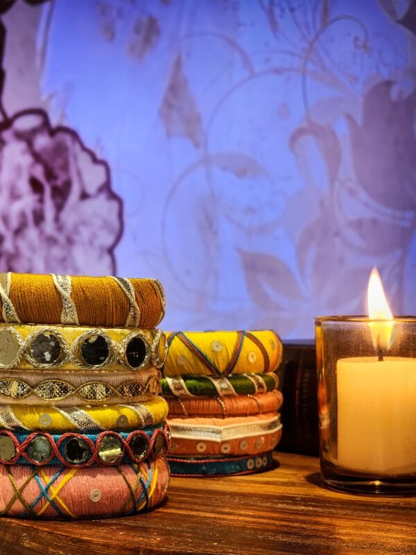 Hand-Embroidered Threaded Bangles with Mirrorwork - 6pcs - Image 2