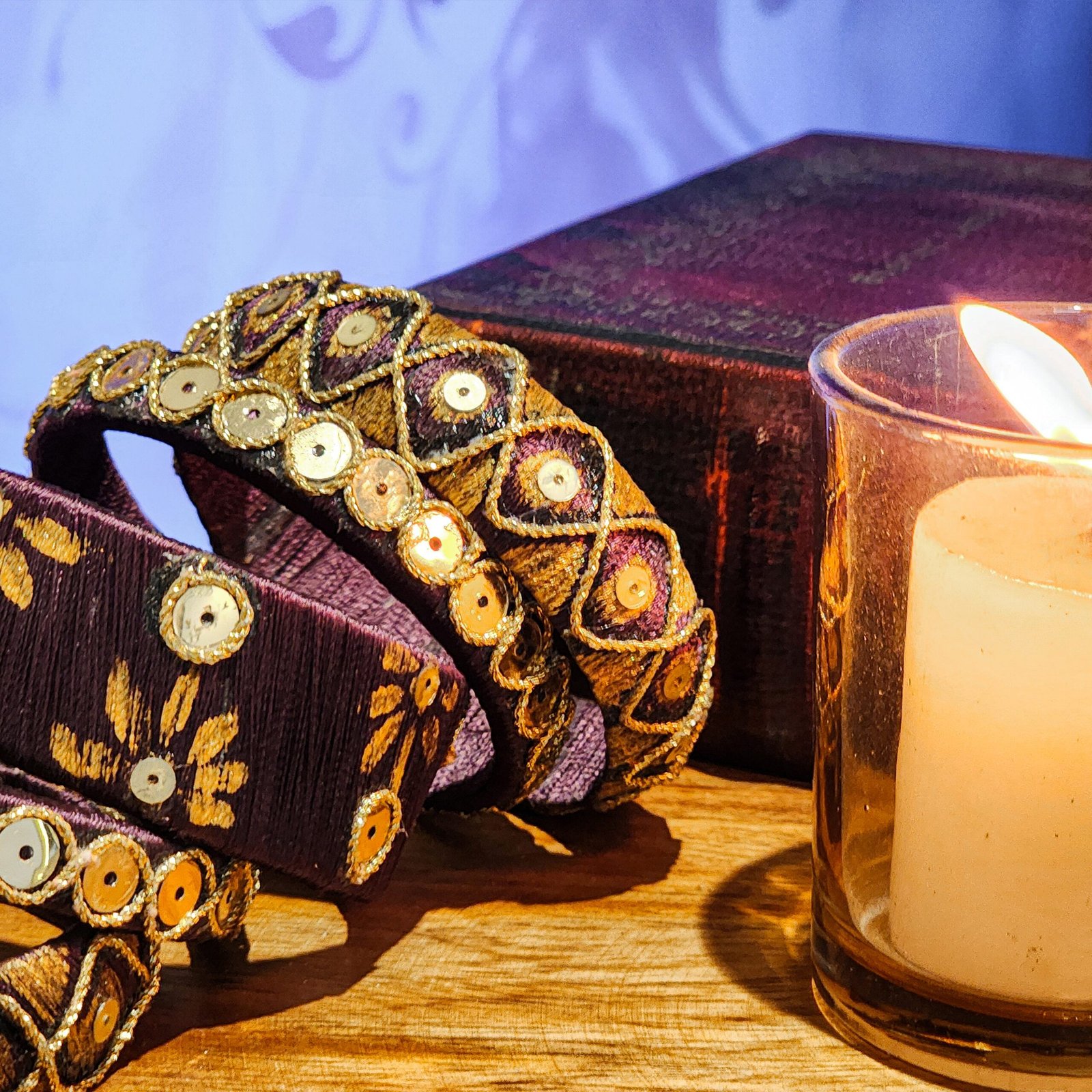 Maroon Bangles with Gold Sequins